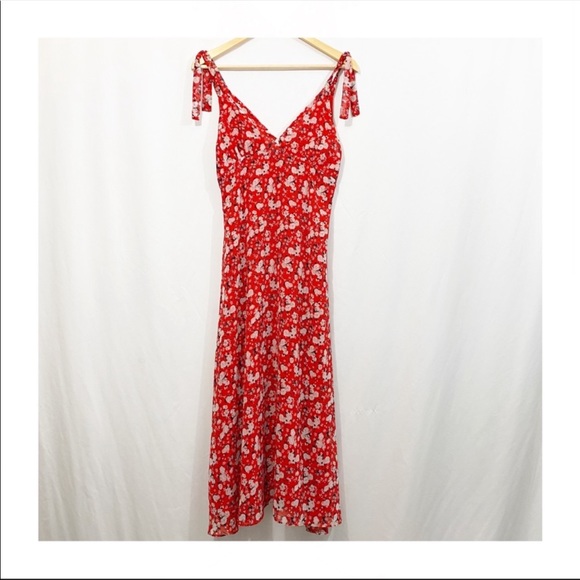 NEW ZARA Floral Tie Shoulder Midi Dress - Picture 2 of 11